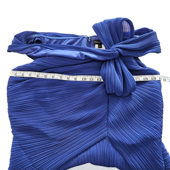 Women's Tadashi Shoji Blue Long Off The Shoulder Bow Evening Gown Dress 16 FLAW - Picture 11 of 12